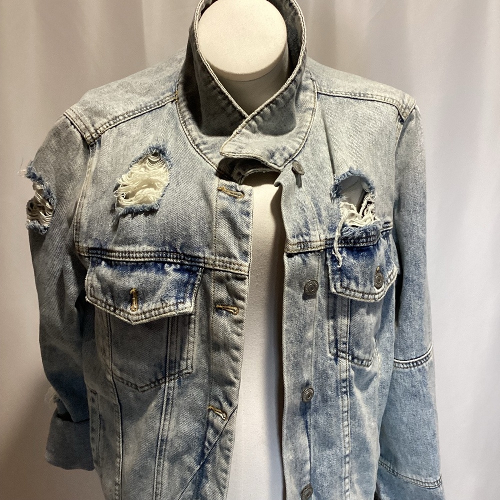 641. Free People Jean Jacket - Super Distressed - Xl - Nwot View 2